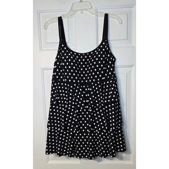 Inches Away Women's‎ One Piece Swimsuit Size 12 Polka Dots Black - Picture 1 of 7